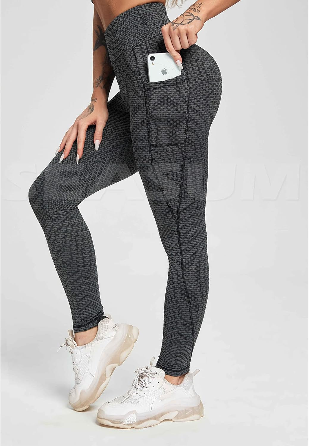 Women'S High Waist Yoga Pants Scrunched Booty Leggings Workout Running Butt Enhance Textured Tights